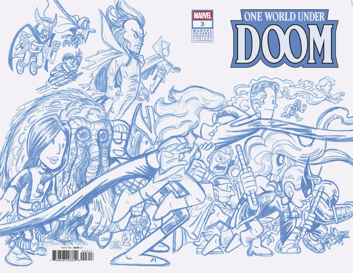 One World Under Doom #3 Chris Giarrusso Marvel Universe Connecting Blue Line Sketch Wrap Variant H