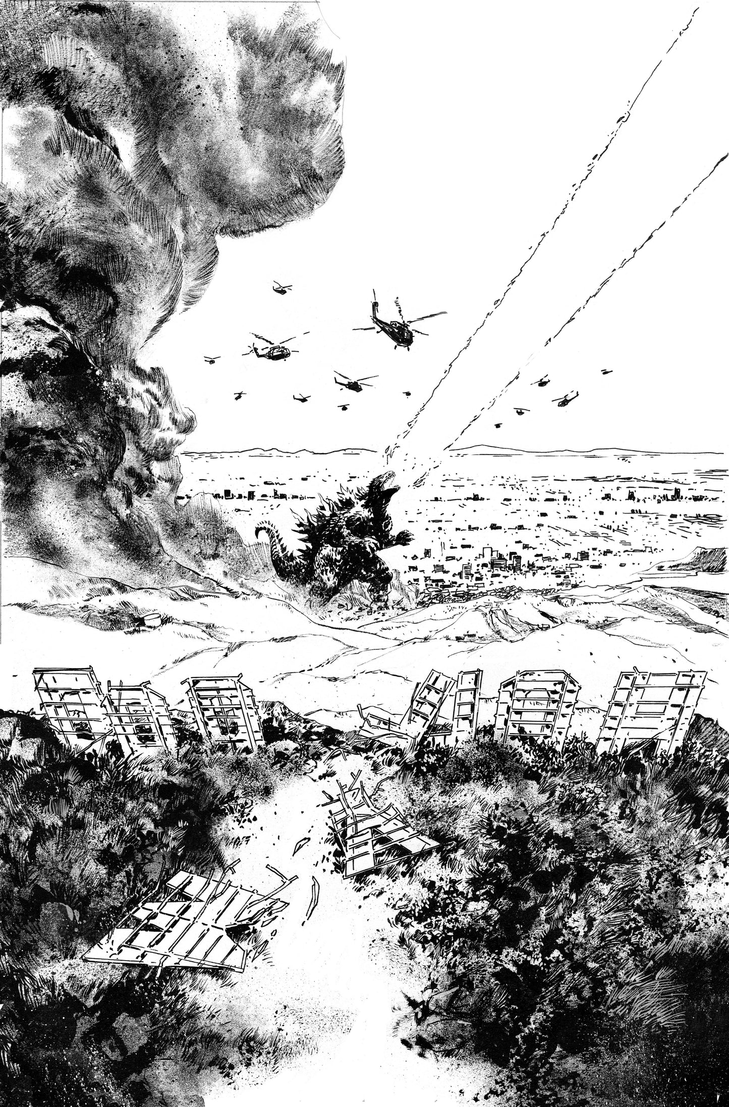 Godzilla vs. America: Los Angeles Variant Ri (25) (Hardman Full Art Black & White)