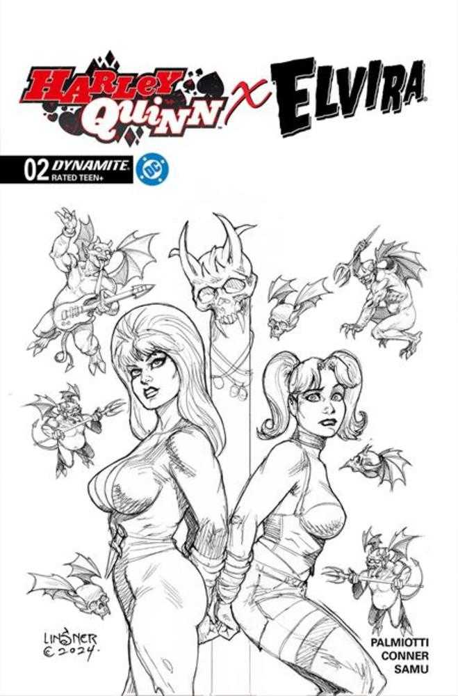 Harley Quinn X Elvira #2 Cover T Inc 1:7 Joseph Michael Linsner Line Art Foc Bonus Variant