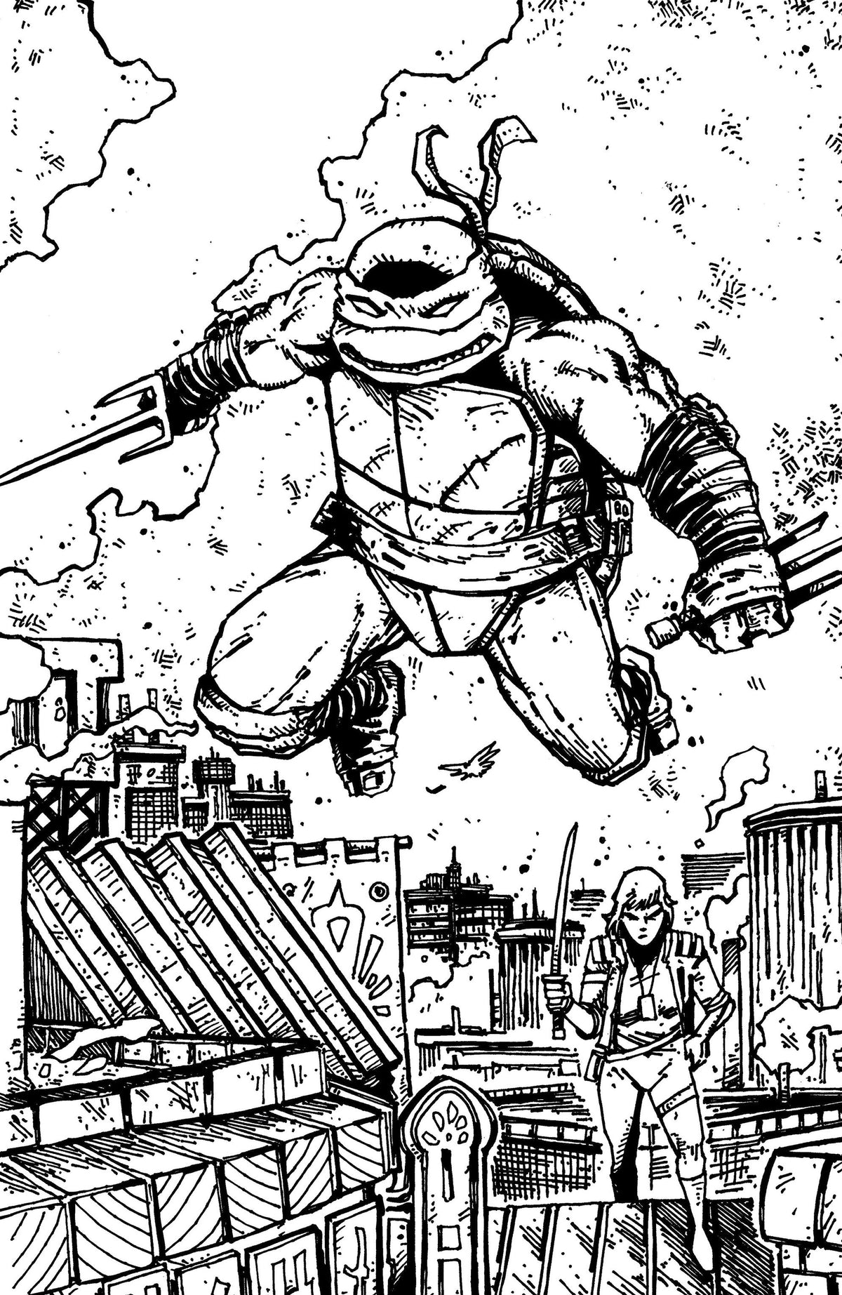 Teenage Mutant Ninja Turtles #22 Variant Ri (10) (Eastman & Bishop Black & White Full Art)